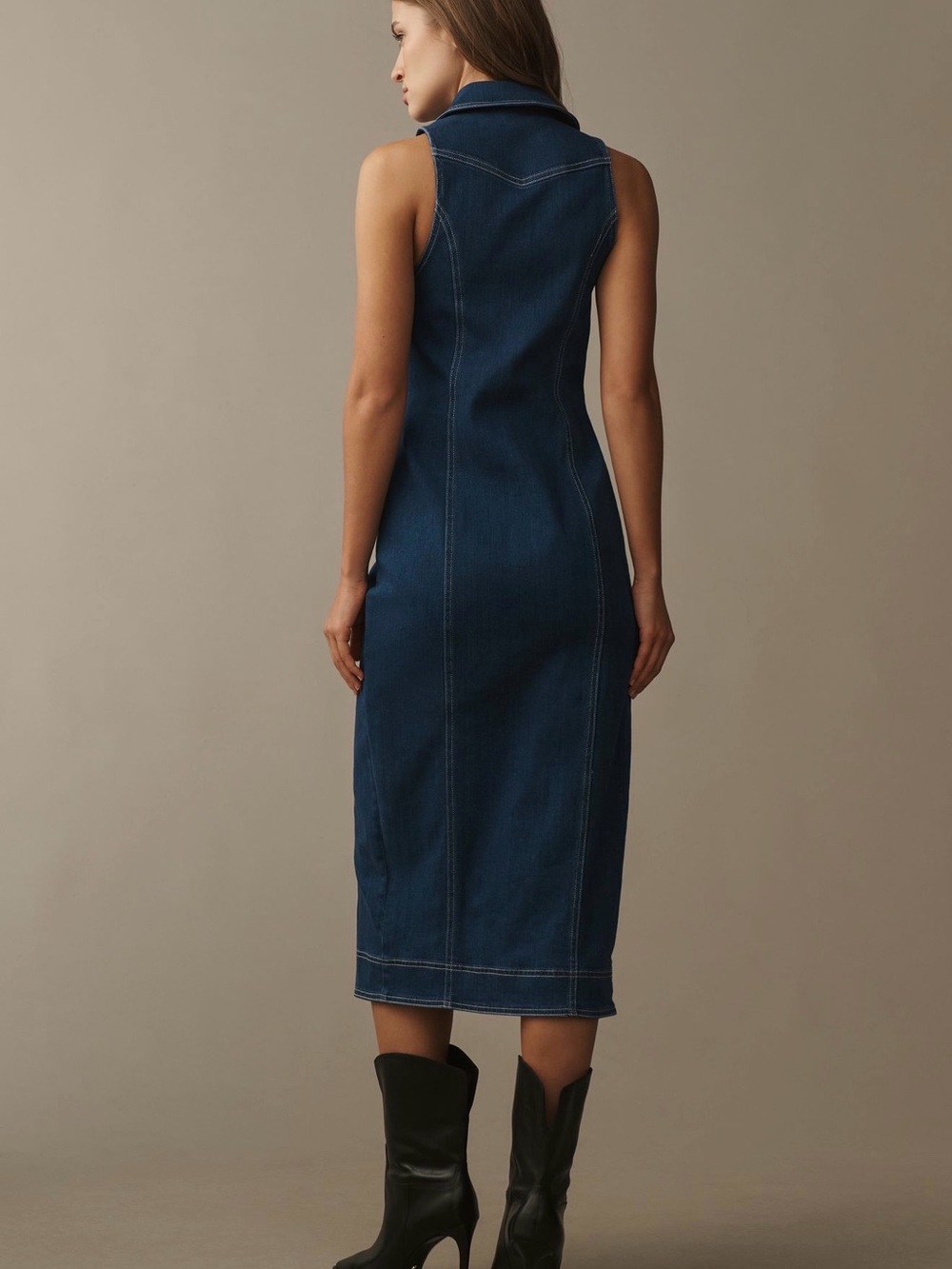 PILCRO • fitted denim midi dress sleeveless tank XXS cowgirl western anthro - Picture 4 of 8